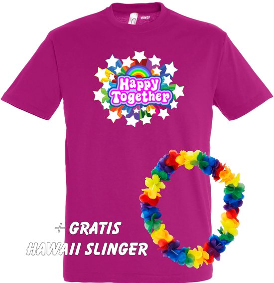 T-shirt Happy Together Stars | Love for all | Gay pride | Regenboog LHBTI | Fuchsia | maat 3XL