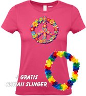Dames T-shirt Peace Flowers | Love for all | Gay Pride | Regenboog LHBTI | Fuchsia dames | maat XL
