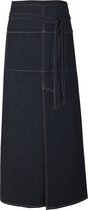 Link Kitchen Wear Franse sloof met split en zak, denim zwart.