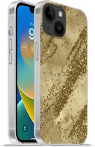 Geschikt voorApple Iphone 14 - Softcase hoesje - Glitter - Goud - Abstract - Siliconen Telefoonhoesje