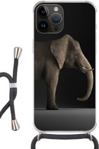 Geschikt voorApple Iphone 14 Pro Max - Crossbody Case - Olifant - Dieren - Licht - Siliconen - Crossbody - Backcover met Koord - Telefoonhoesje met koord - Hoesje met touw