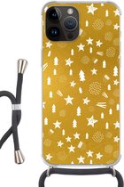 Geschikt voorApple Iphone 14 Pro Max - Crossbody Case - Kerst - Feest - Goud - Siliconen - Crossbody - Backcover met Koord - Telefoonhoesje met koord - Hoesje met touw