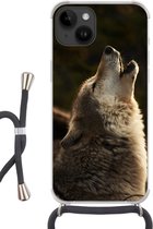 Geschikt voorApple Iphone 14 - Crossbody Case - Wolf - Grijs - Dieren - Siliconen - Crossbody - Backcover met Koord - Telefoonhoesje met koord - Hoesje met touw