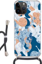 Geschikt voorApple Iphone 14 Pro Max - Crossbody Case - Marmer print - Geometrische vormen - Glitters - Siliconen - Crossbody - Backcover met Koord - Telefoonhoesje met koord - Hoesje met touw