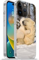Geschikt voorApple Iphone 14 Pro Max hoesje - IJsbeer - Sneeuw - Den - Jong - Siliconen Telefoonhoesje