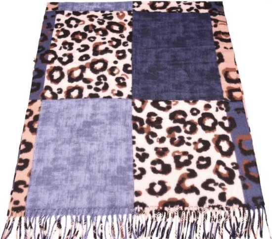 Écharpe avec imprimé léopard automne/hiver bleu foncé/bleu/beige