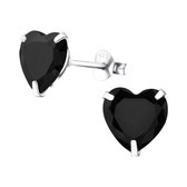 Joy|S - Zilveren hart oorbellen - 10 mm - kristal zwart