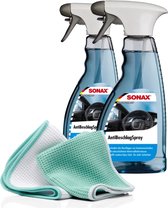 Sonax Anti Condens Spray VOORDEEL SET bestaande uit; 2 x Anti Condens Spray 500 ml, 2 Microfiber doekjes 40 x 40 cm.