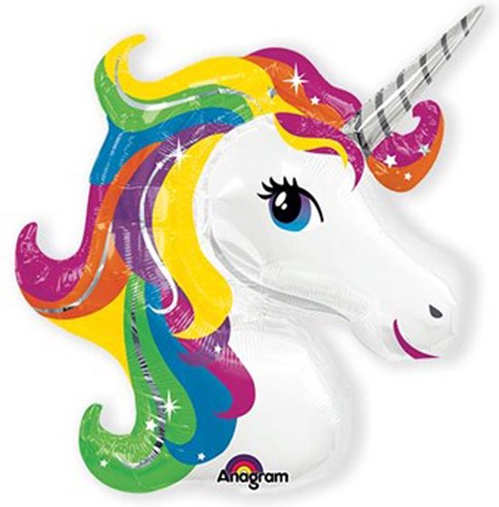 Folieballon - rainbow - unicorn - SuperShape - 83x73 - eenhoorn