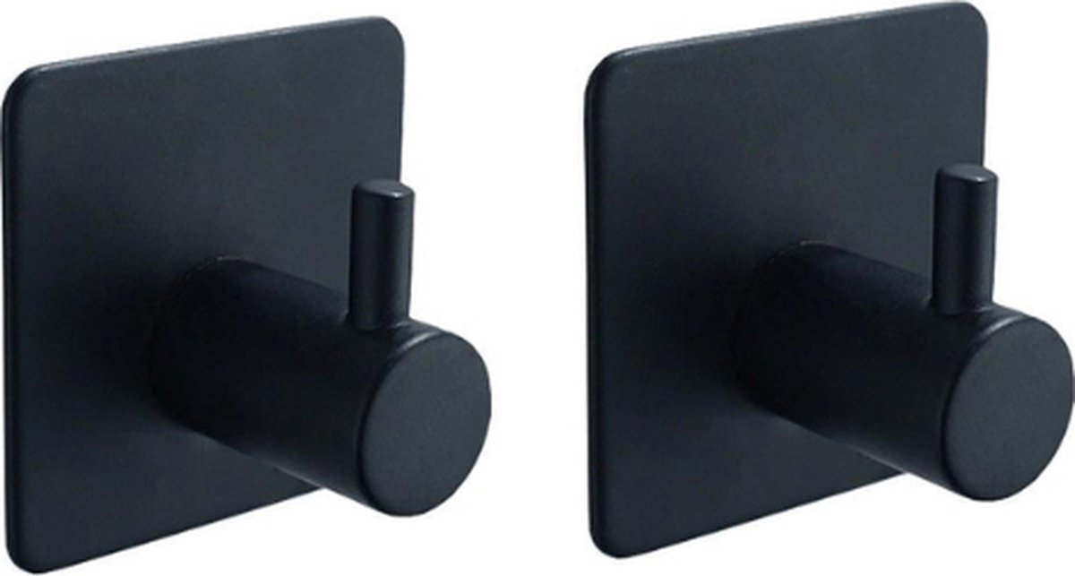 Handdoekhaakjes - RVS - Zelfklevend Handdoekhaak - Handdoekhouder - Vaatdoekhouder - Wandhaak - Zwart vierkant - 2 stuks