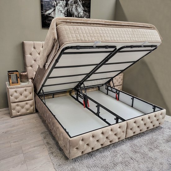 Boxspring bed met opbergruimte - 180x200 cm  velvet beige - Chester Deluxe incl. luxe matras!