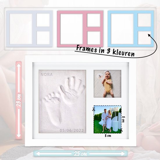 TIKIBOE Baby Fotolijst - Gipsafdruk baby - Klei Afdruk Baby Voet en Hand - Kraamcadeau Jongen of Meisje - Babyshower - Kraampakket/Geboorte Cadeau - Baby Art - Incl. Colour Frames - Kraam Cadeau van Tikiboe — afbeelding 2