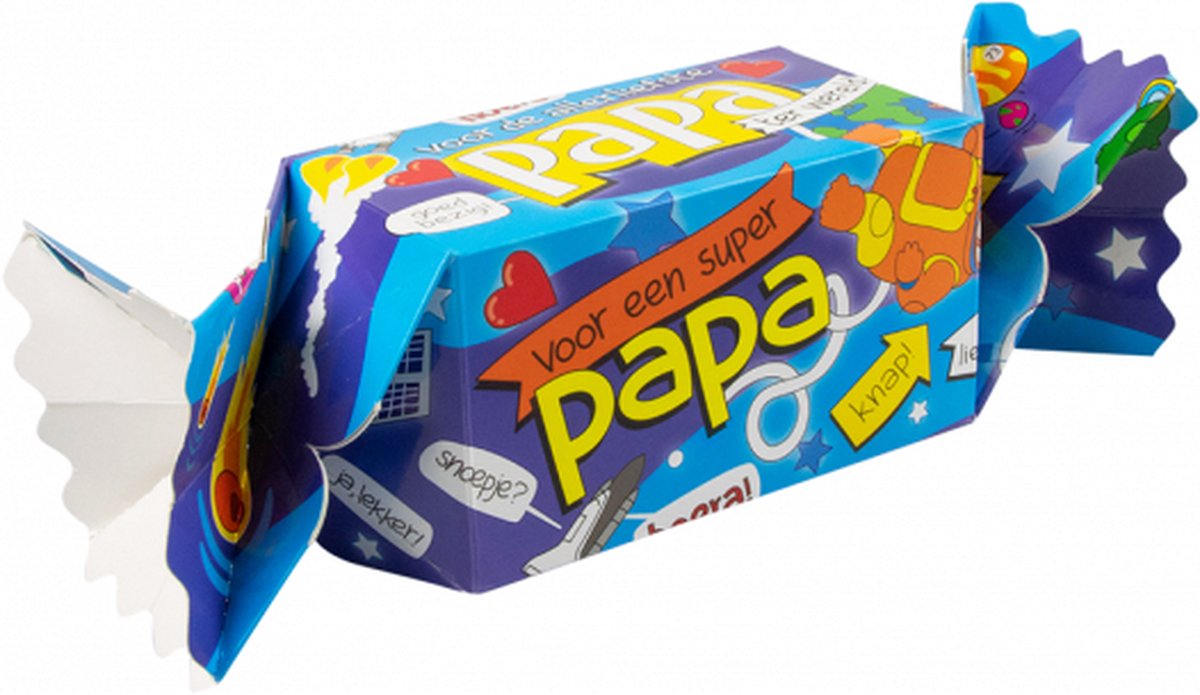 Vaderdag - Snoeptoffee - Voor een super papa - Gevuld met luxe verpakte toffees - In cadeauverpakking met gekleurd lint