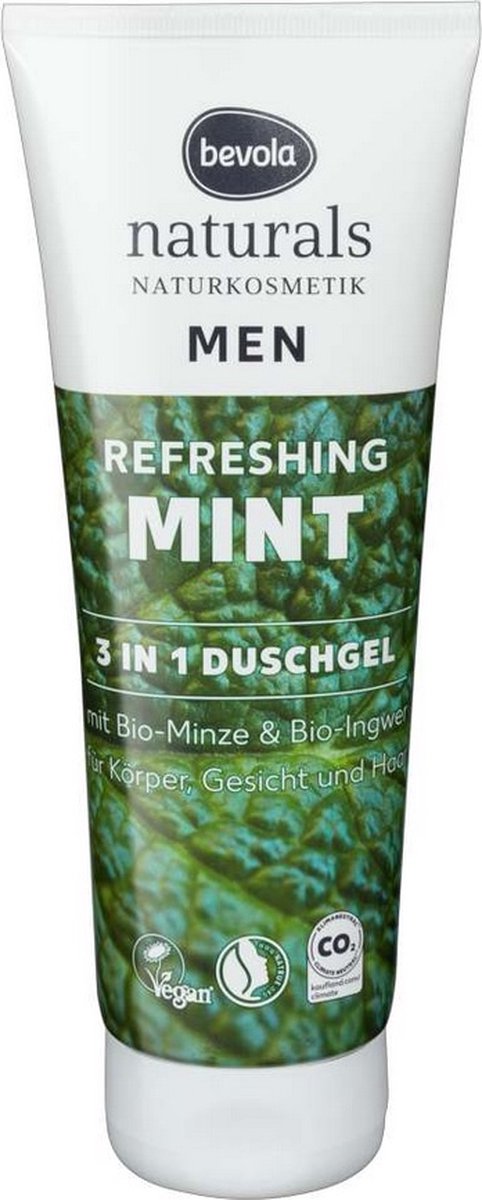 3-in-1 douchegel men Refreshing Mint met bio-munt en bio-gember - voor lichaam, gezicht en haar - vegan - 250 ml Bevola Naturals