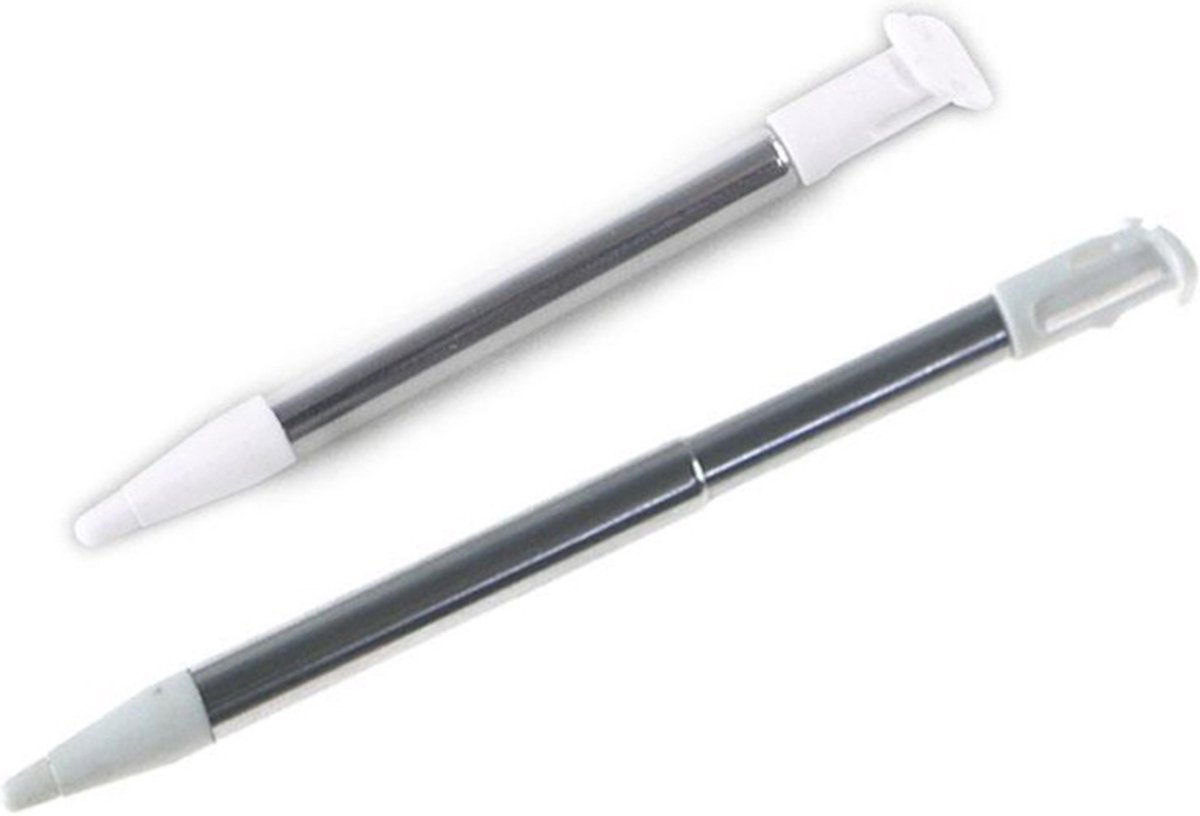 2x Inschuifbare Aluminium Stylus Pen geschikt voor New Nintendo 2DS XL Wit