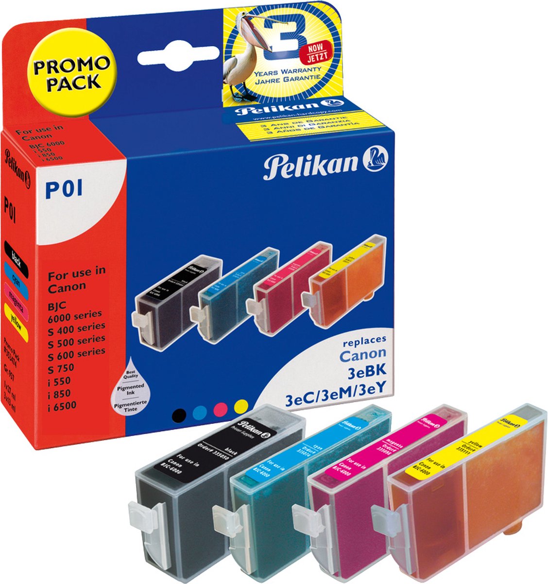 Pelikan 01 - Inktcartridge / Zwart / Cyaan / Magenta / Geel