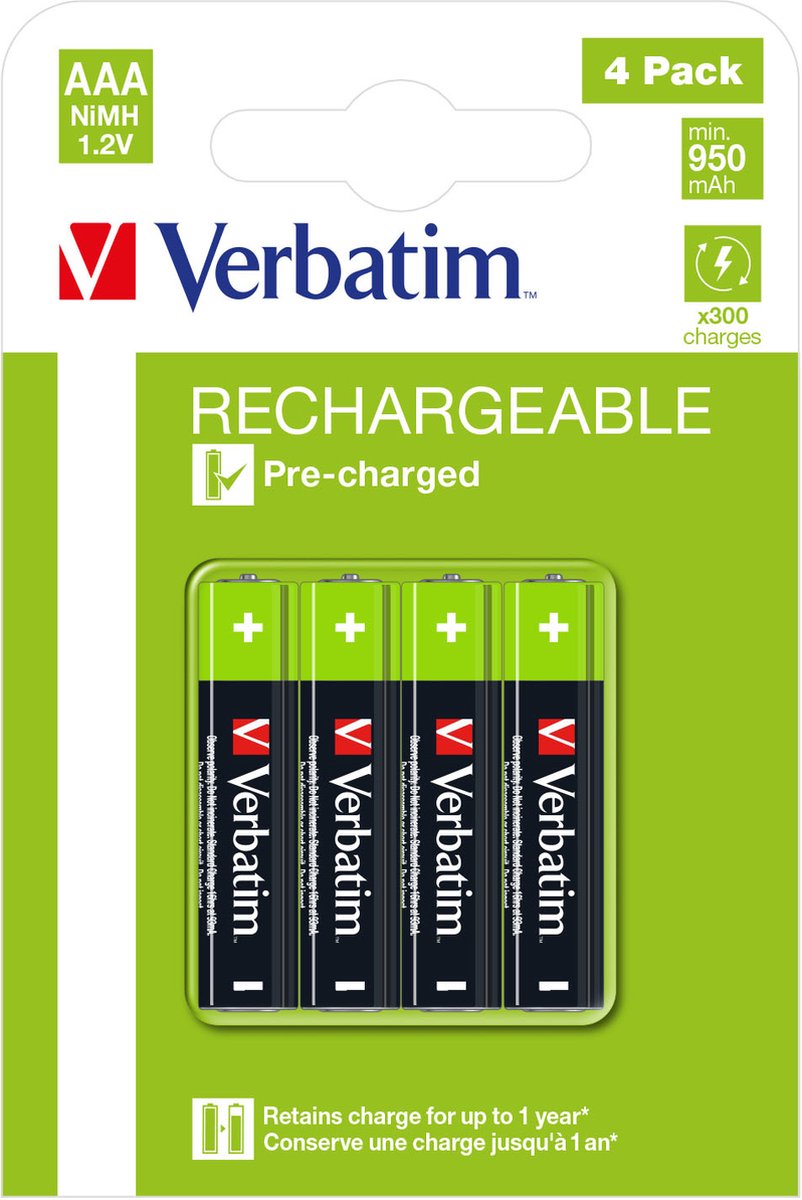 Verbatim Batterij Nimh Aaa 950Mah Premium Hr03 Voor Hoogvolume Apparaten