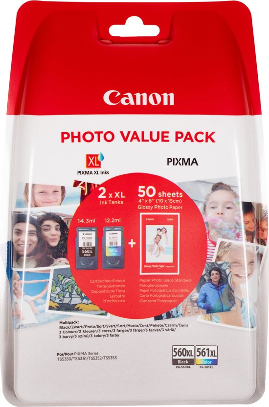 Canon Pack économique de cartouches d'encre noire PG-560XL et couleur CL-561XL + Papier Photo