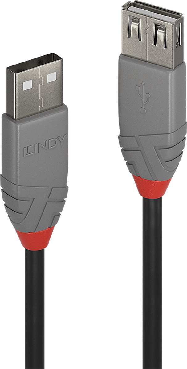 LINDY USB-kabel USB 2.0 USB-A stekker, USB-A bus 5.00 m Zwart, Grijs 36705