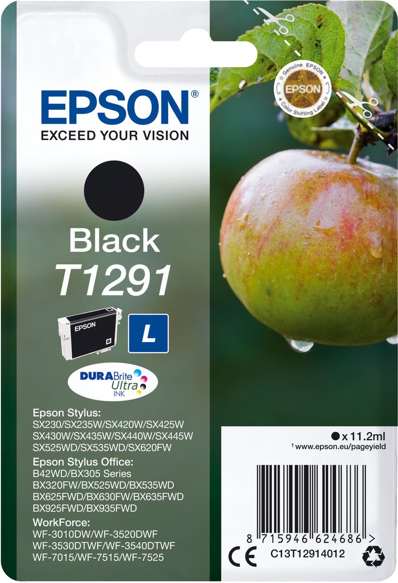 Epson Apple Singlepack Black T1291 DURABrite Ultra Ink