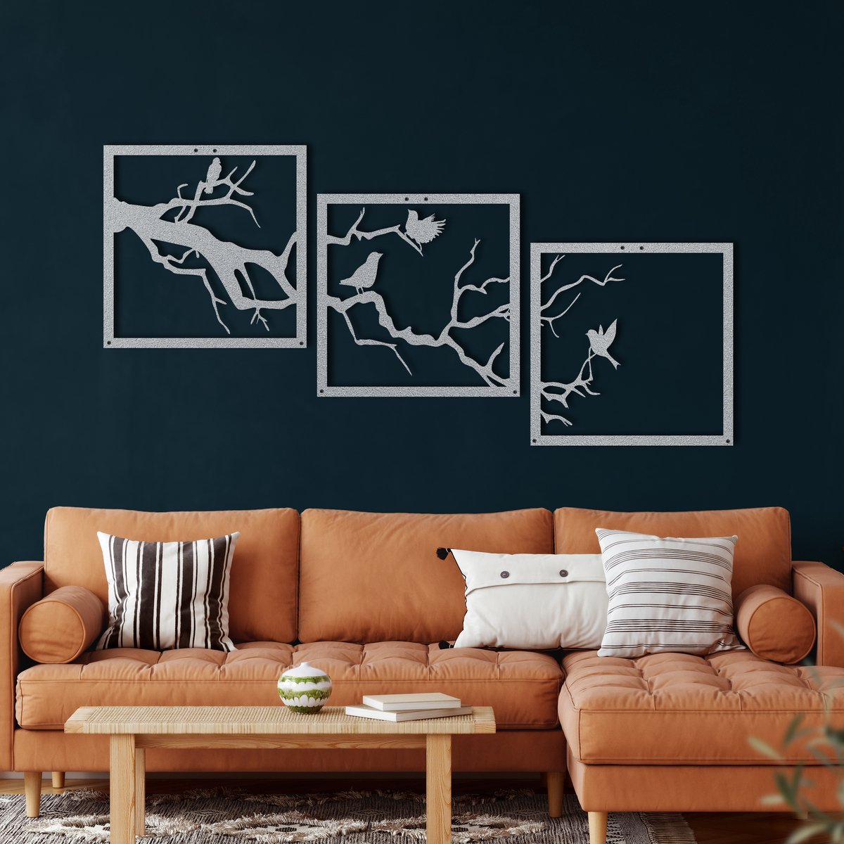 Décoration Murale Métal Oiseaux Sur Branche - Silhouette Fer Forgé Noir 30 Cm - Art Mural Salon Chambre