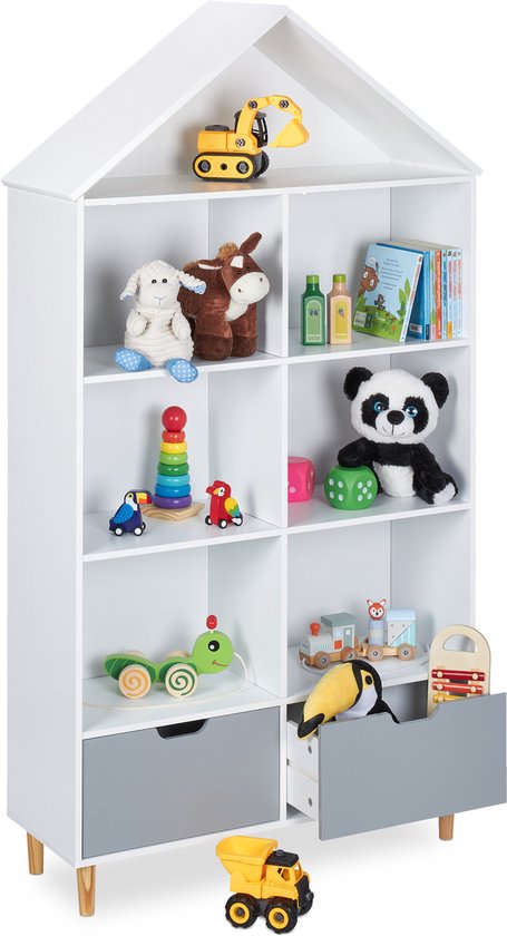 Armoire pour enfants Relaxdays - armoire à jouets avec toit - compartiments et tiroirs - bibliothèque pour enfants