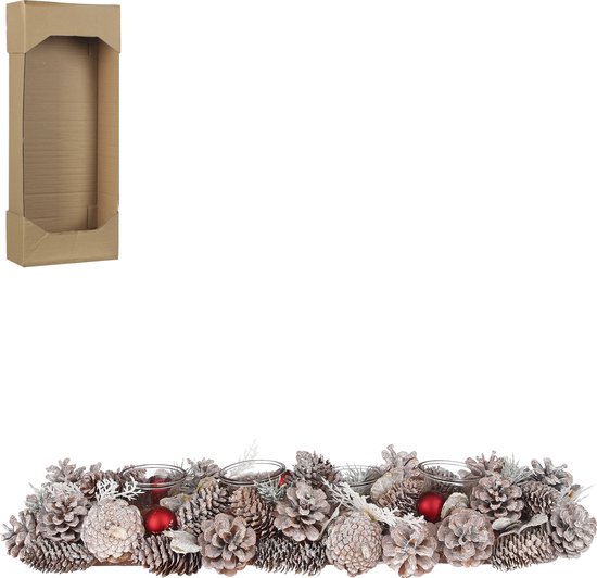 Foto: House of seasons kerststuk met theelichthouder l54 x b16 5 x h9 cm wit