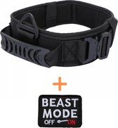 Always Prepared © Pro Halsband + Beast mode on patch - Hals 45-75 CM - Hondenhalsband - geschikt voor elke hondenriem - voor middel en grote honden - One Size Zwart
