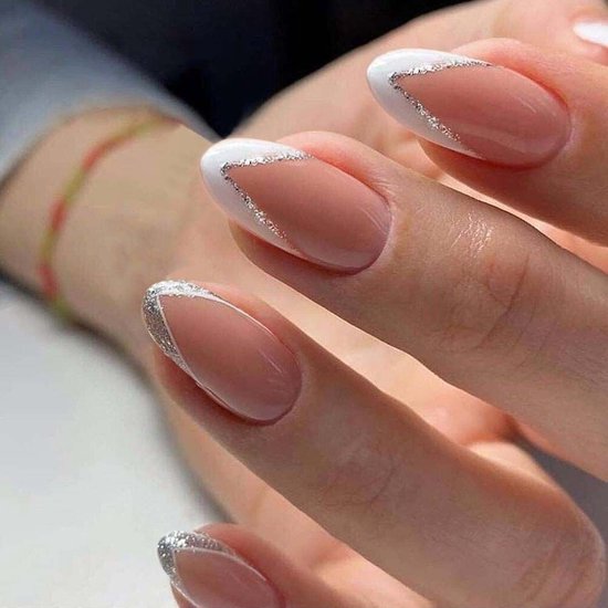 Elevenail Glossy Pearl Pink White French False Nails Medium Short Squoval  Press on Nails Fake Manicure Faux Ongles Christmas Nail Art Tips Gift for  Women and Girls - Walmart.com