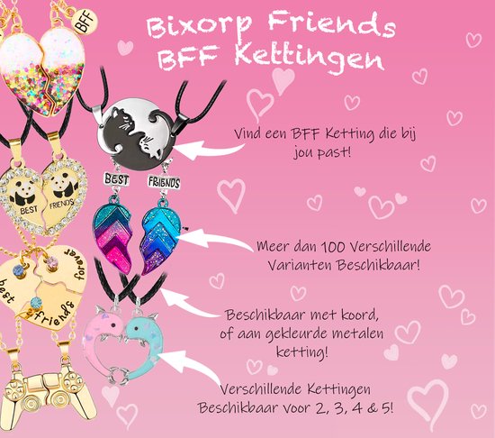 Bixorp Friends BFF Ketting voor 2 met Glitter Hartje Goudkleurig - Regenboog Vriendschapsketting - Best Friends - Meisjes - Bixorp