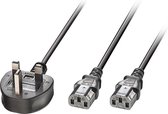 LINDY Stroom Y-kabel [1x Britse stekker - 2x Apparaatstekker, female C13 10A] 2.50 m Zwart