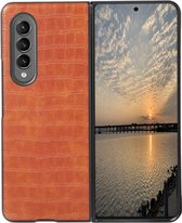 Lunso - Geschikt voor Samsung Galaxy Z Fold4 - Croco patroon cover hoes - Lichtbruin