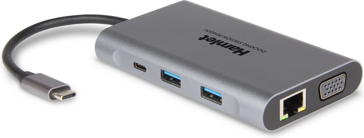 Hamlet HDKC-PD400V laptop dock & poortreplicator Bedraad USB 3.2 Gen 1 (3.1 Gen 1) Type-C Grijs