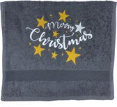 Gastendoekje - Kerst - Grijs - Merry Christmas Stars - Geborduurd