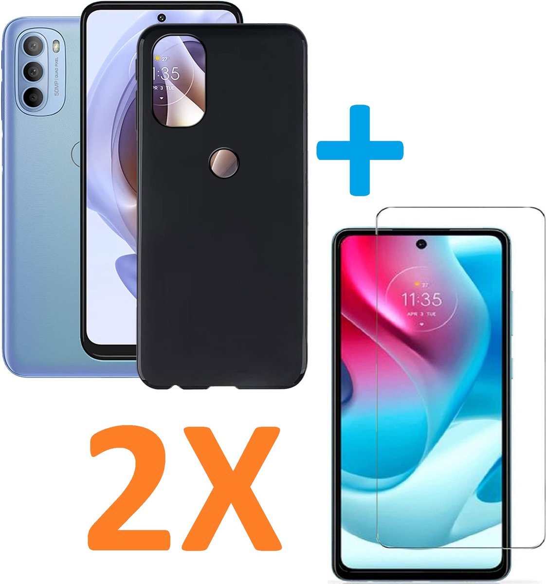 Soft TPU Zwart hoesje Silicone Case + 2 stuks Glas Screenprotector Geschikt voor: Motorola Moto G60 / G60s