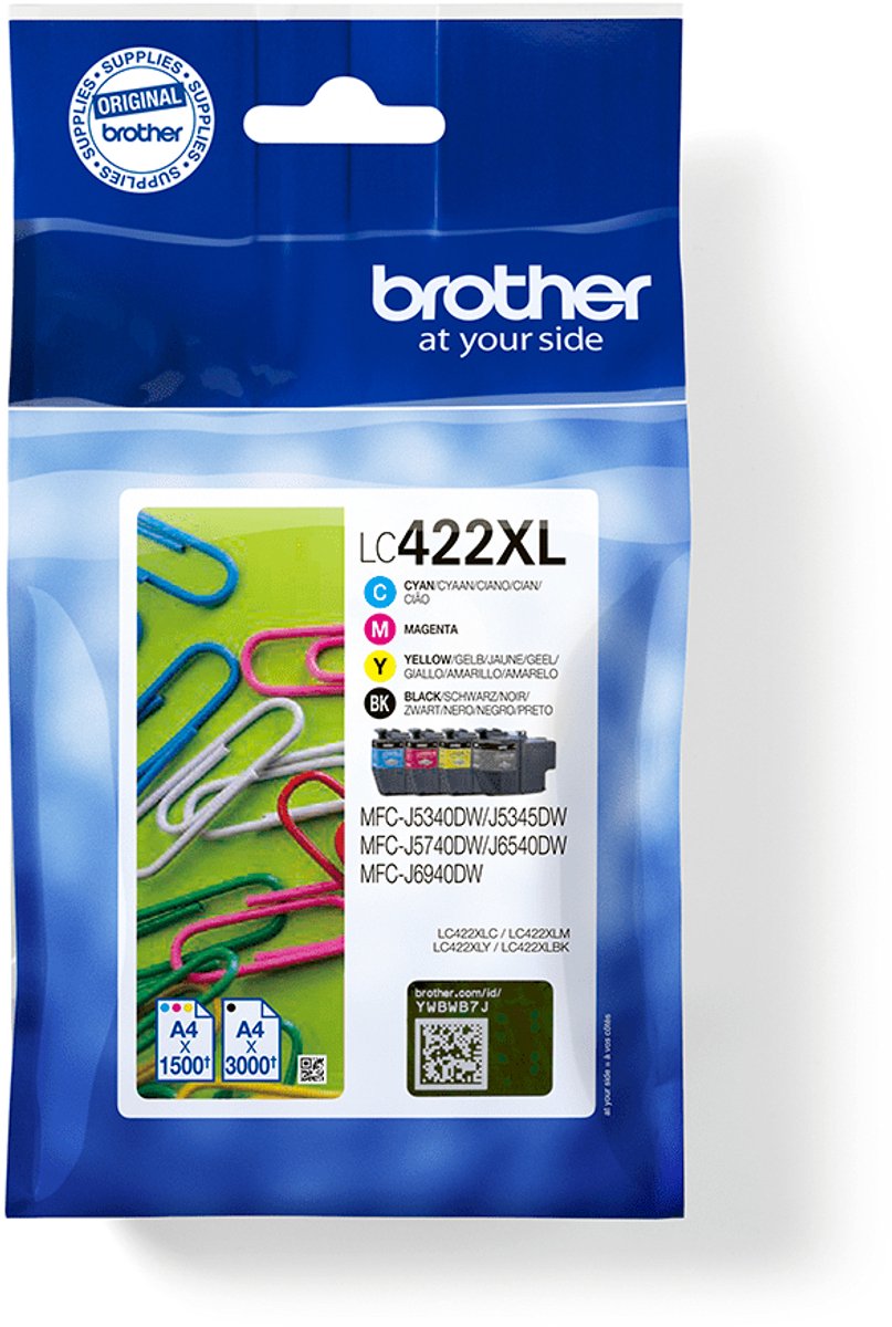 Brother LC422XLVALDR, Noir, Cyan, Magenta, Jaune, 4 pièce(s), 3000 pages, 4500 pages, Multi pack