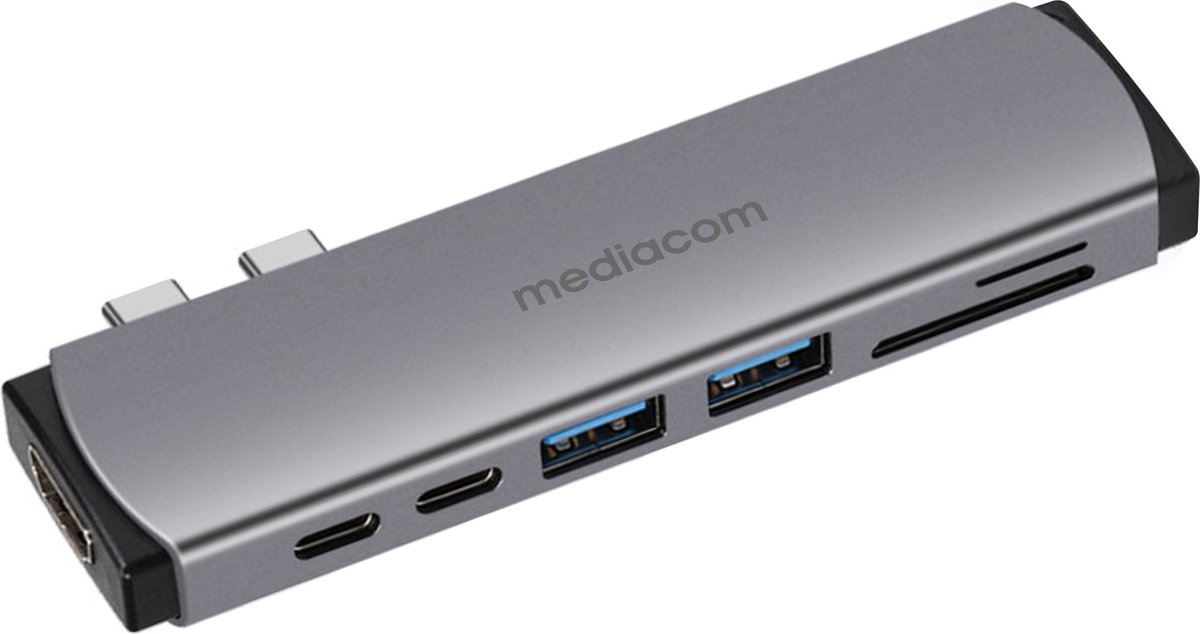 Mediacom MD-M201 laptop dock & poortreplicator Bedraad USB 3.2 Gen 1 (3.1 Gen 1) Type-C Aluminium