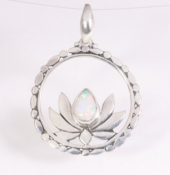 Ronde zilveren lotus bloem hanger met welo opaal | bol