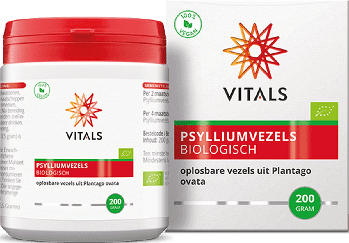 Vitals - Psylliumvezels - 200 gram - biologisch - oplosbare vezels uit Plantago ovata - NL-BIO-01