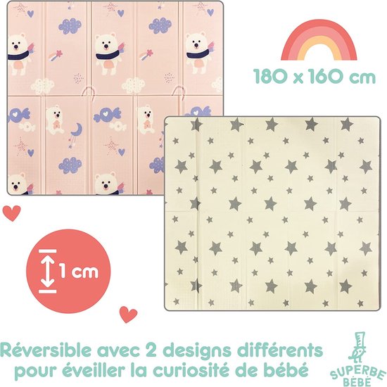 Baby Speelmat 160x180x1cm XXL Omkeerbare Foam Vloermat - Baby Speeltapijt - Zintuiglijke Ontwikkeling Speelkleed Cadeau Schatje van Schatje — afbeelding 3