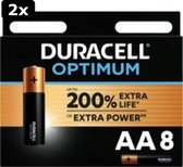 2 piles Duracell Optimum Alkaline AA - 8 pièces