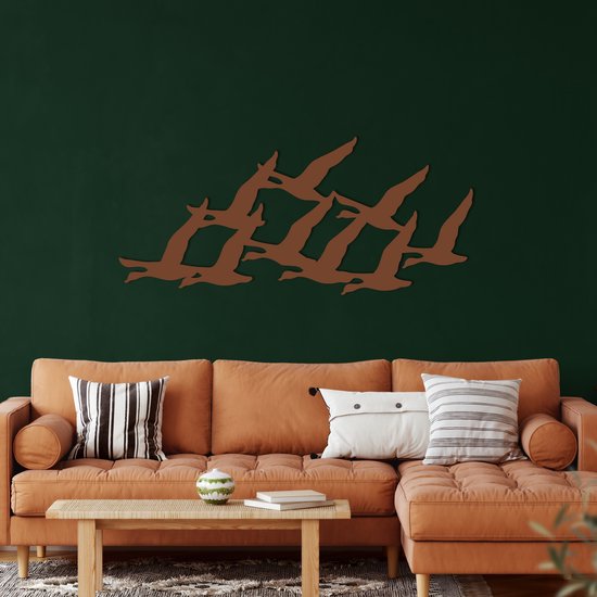 Wanddecoratie |Ganzen Kudde / Geese Flock| Metal - Wall Art | Muurdecoratie | Woonkamer | Buiten Decor |Bronze| 75x33cm