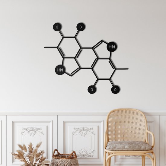 Wanddecoratie |Melanine Molecuul  / Melanin Molecule| Metal - Wall Art | Muurdecoratie | Woonkamer | Buiten Decor |Zwart| 60x50cm