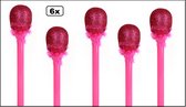 6x Microfoon pink glitter met bont - Toppers Disco Pride muziek microfoons feest thema party verjaardag fun grappig en fout