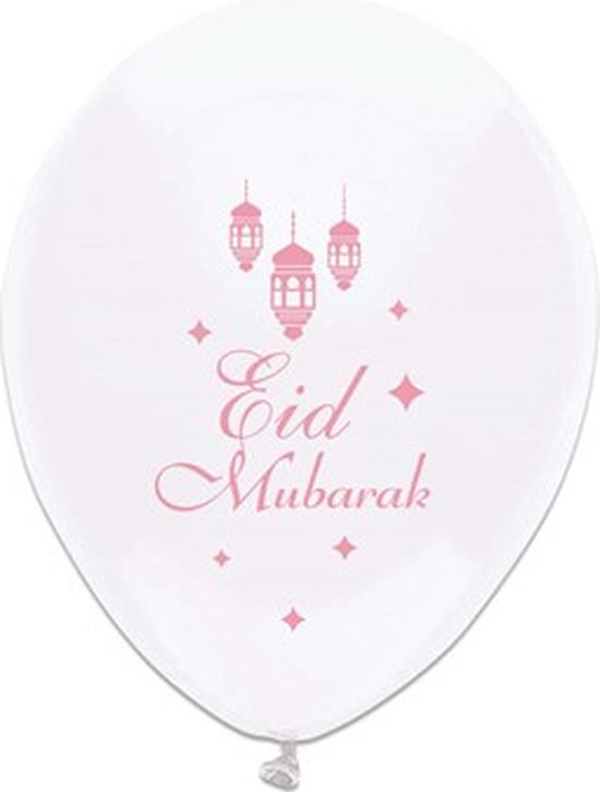 Eid Mubarak - Ballonnen wit/roze 6 st.