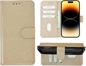 iPhone 14 Pro Hoesje - Bookcase - Pu Leder Wallet Book Case Goud Cover