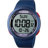 Xonix NY-A03 - Horloge - Digitaal - Unisex - Siliconen band - ABS - Cijfers - Achtergrondverlichting - Alarm - Start-Stop - Chronograaf - Tweede tijdzone - Waterdicht - 10 ATM - Donkerblauw - Rood