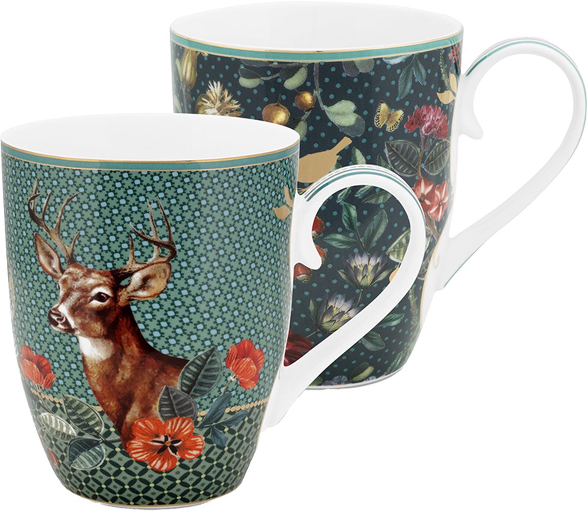 Pip Studio Mokken - Winter Wonderland - groen - Porselein - 2 stuks - 350ml - giftbox