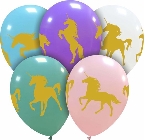 Unicorn Gold ballonnen, 5 stuks, 30 cm, latex, multicolor
