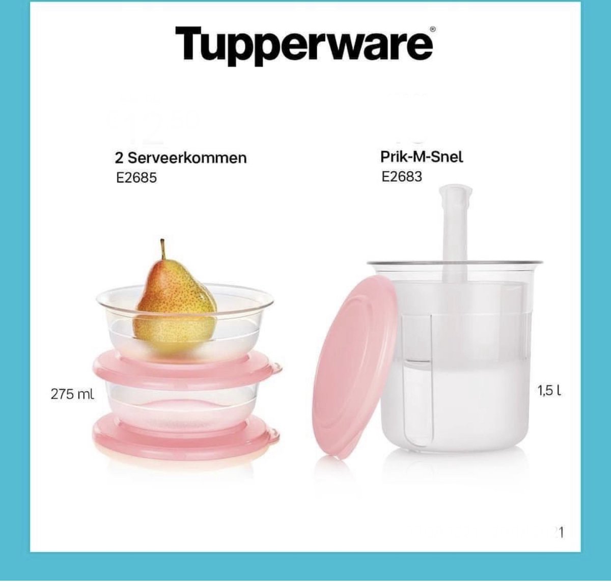 Tupperware set Prik-M-Snel en 2 serveerkommen, turquoise